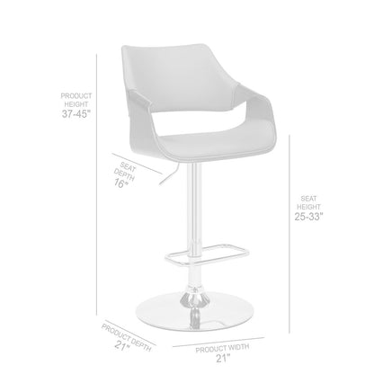 Cream and Silver Faux Leather Iron And Wood Adjustable Height Swivel Bar Chair