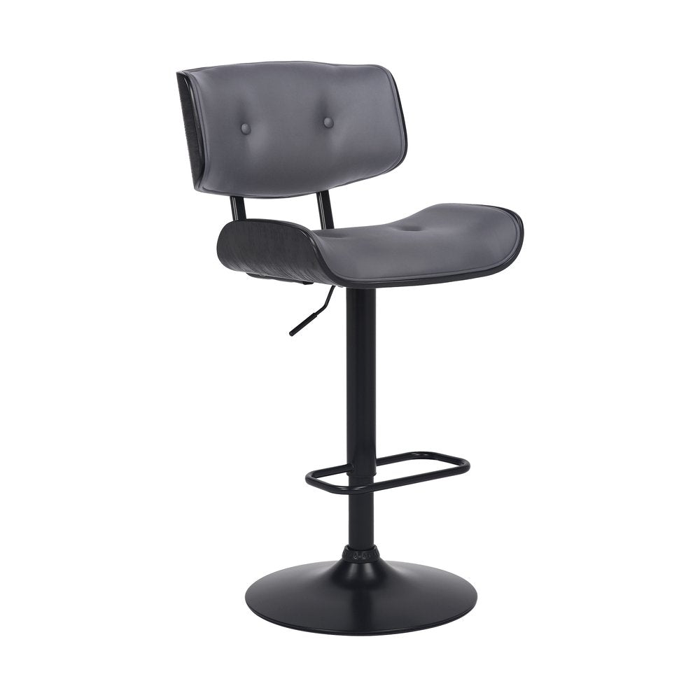 Gray And Black Faux Leather And Iron Adjustable Height Swivel Bar Chair