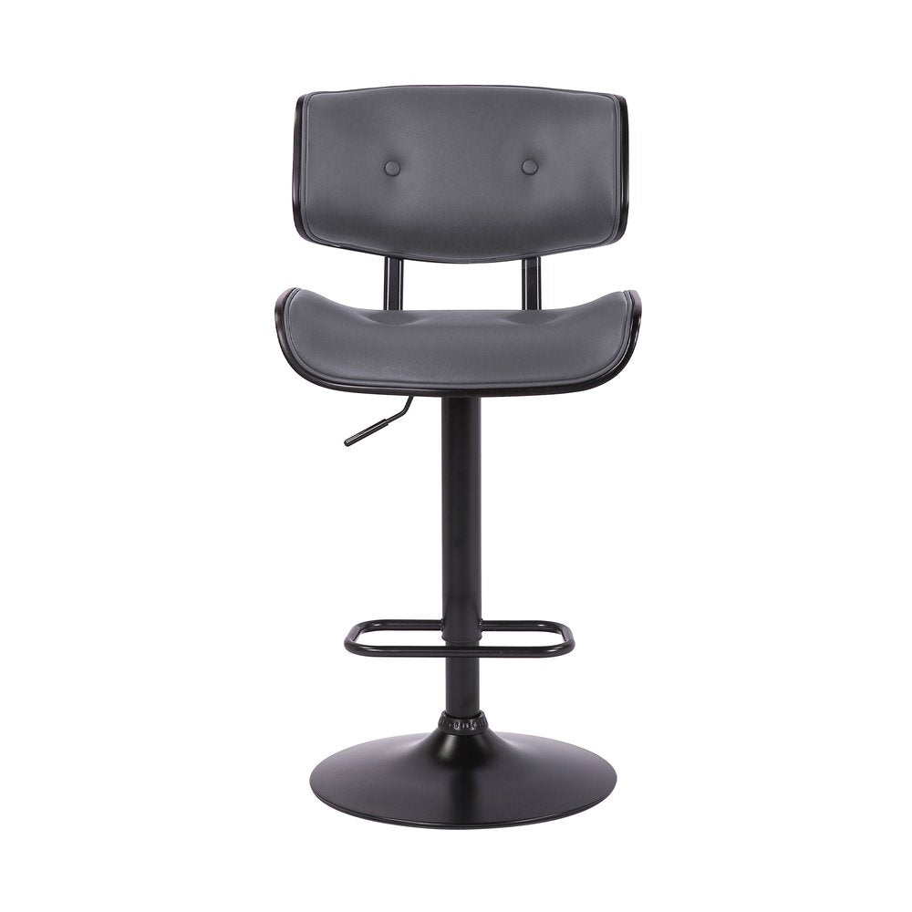 Gray And Black Faux Leather And Iron Adjustable Height Swivel Bar Chair