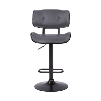 Gray And Black Faux Leather And Iron Adjustable Height Swivel Bar Chair