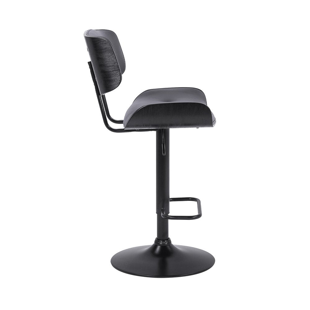 Gray And Black Faux Leather And Iron Adjustable Height Swivel Bar Chair