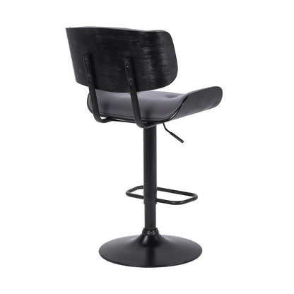 Gray And Black Faux Leather And Iron Adjustable Height Swivel Bar Chair