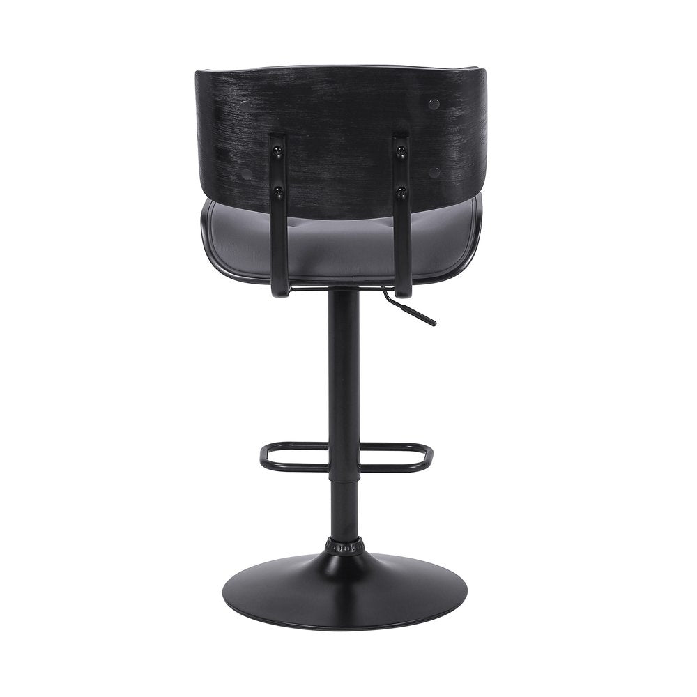 Gray And Black Faux Leather And Iron Adjustable Height Swivel Bar Chair