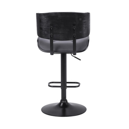 Gray And Black Faux Leather And Iron Adjustable Height Swivel Bar Chair