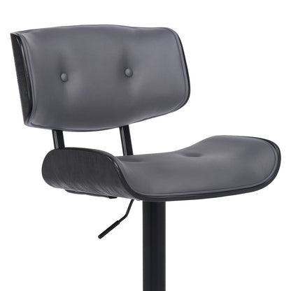 Gray And Black Faux Leather And Iron Adjustable Height Swivel Bar Chair