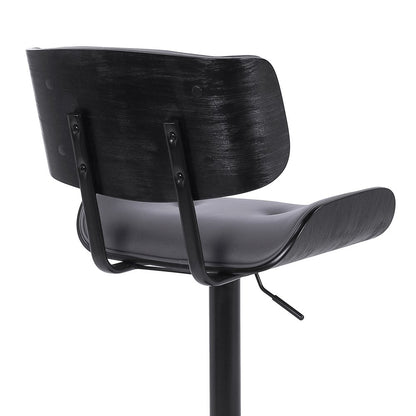 Gray And Black Faux Leather And Iron Adjustable Height Swivel Bar Chair