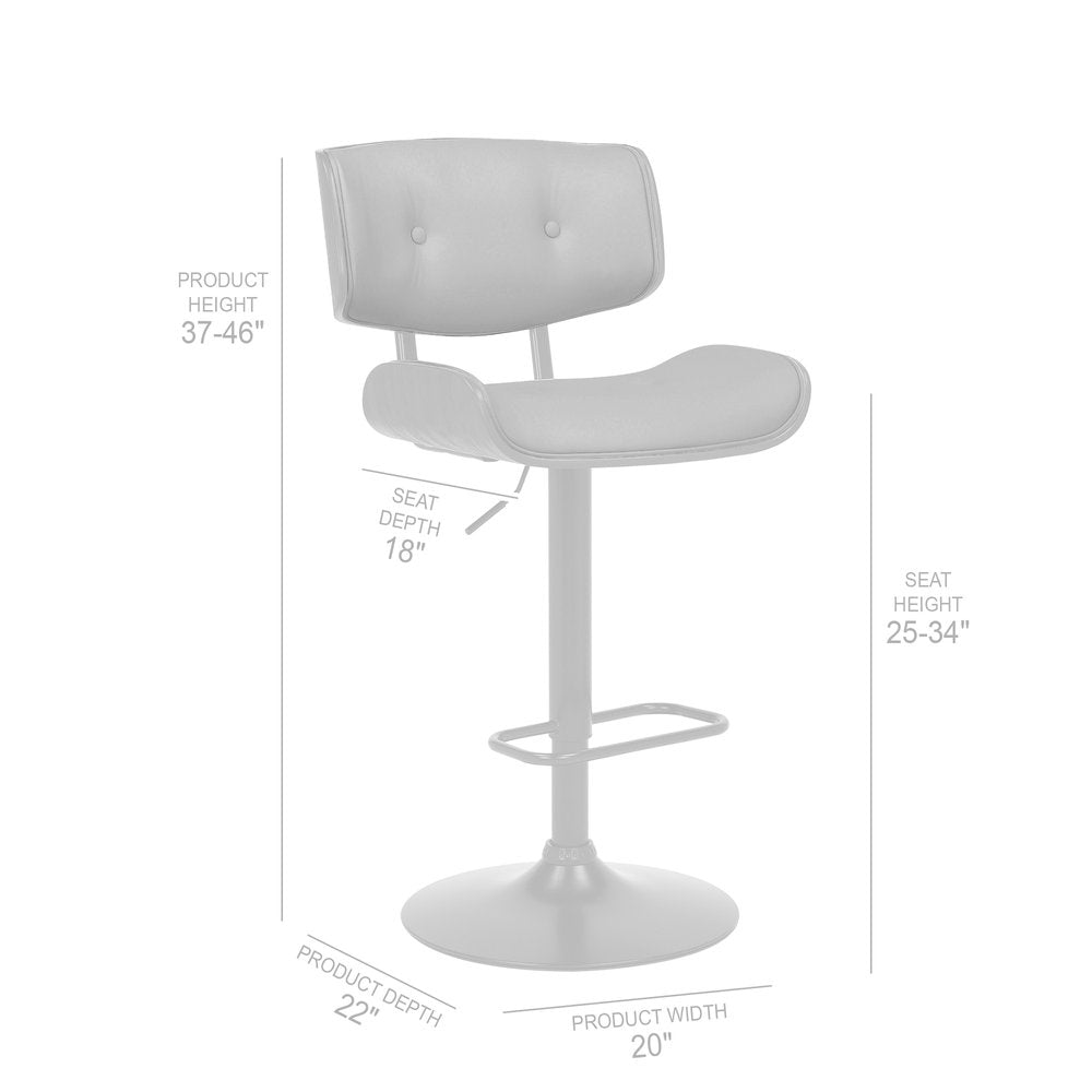 Gray and Black Iron and Faux Leather Adjustable Height Swivel Bar Chair