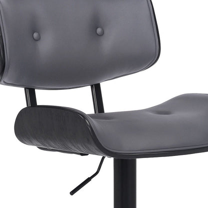 Gray And Black Faux Leather And Iron Adjustable Height Swivel Bar Chair