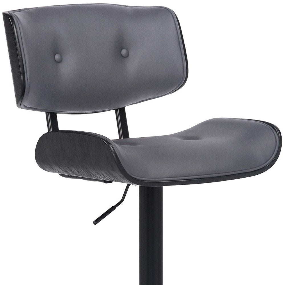 Gray And Black Faux Leather And Iron Adjustable Height Swivel Bar Chair