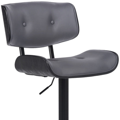 Gray And Black Faux Leather And Iron Adjustable Height Swivel Bar Chair