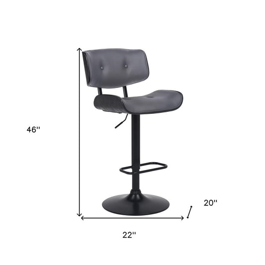 Gray and Black Iron and Faux Leather Adjustable Height Swivel Bar Chair