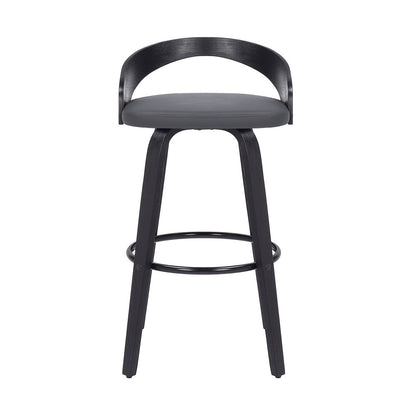 26" Gray And Black Faux Leather And Iron Swivel Low Back Counter Height Bar Chair