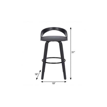 26" Gray And Black Faux Leather And Iron Swivel Low Back Counter Height Bar Chair