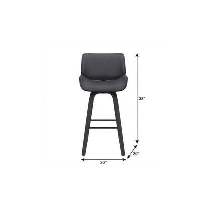 26" Gray And Black Faux Leather And Iron Swivel Counter Height Bar Chair