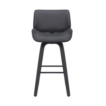 30" Gray and Black Faux Leather and Iron Bar Height Swivel Bar Chair