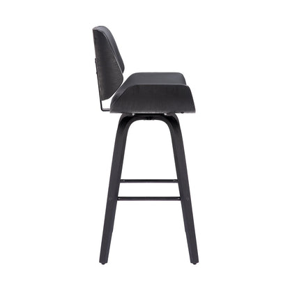 30" Gray and Black Faux Leather and Iron Bar Height Swivel Bar Chair