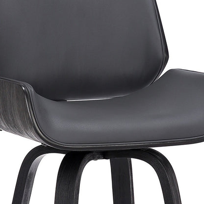 30" Gray and Black Faux Leather and Iron Bar Height Swivel Bar Chair