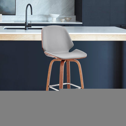 26" Gray And Brown Swivel Counter Height Bar Chair