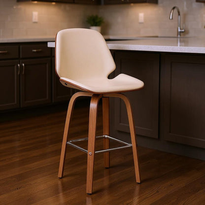 26" Cream And Brown Swivel Counter Height Bar Chair