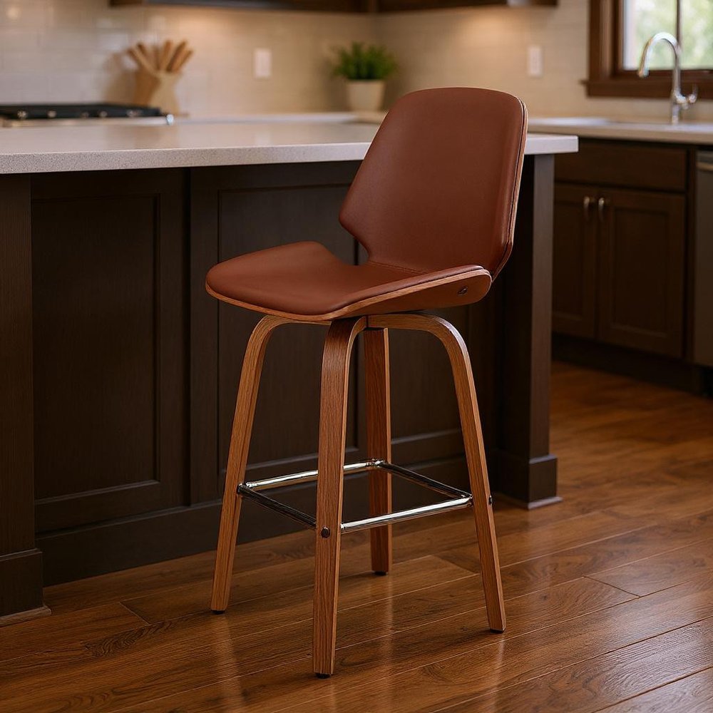 26" Brown Swivel Counter Height Bar Chair