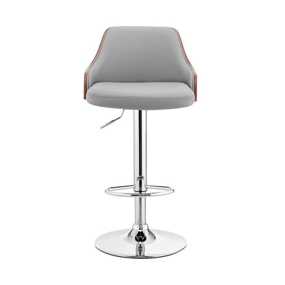 Gray And Silver Faux Leather And Iron Adjustable Height Swivel Bar Chair