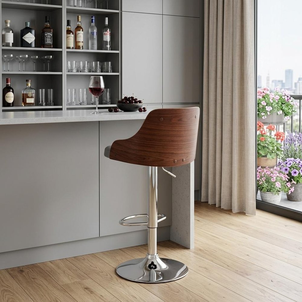 Gray And Silver Faux Leather And Iron Adjustable Height Swivel Bar Chair