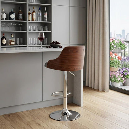 Gray And Silver Faux Leather And Iron Adjustable Height Swivel Bar Chair