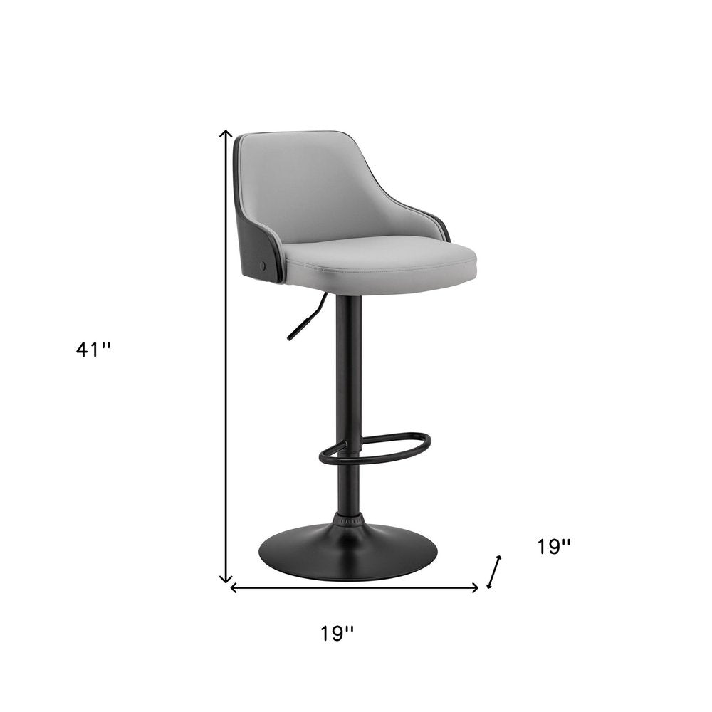 Gray And Black Fabric And Iron Adjustable Height Swivel Bar Chair