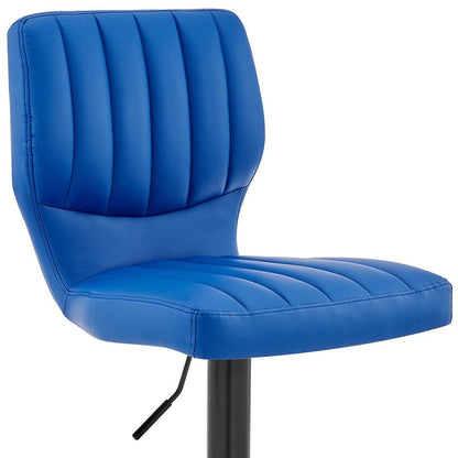 Blue And Black Fabric And Iron Adjustable Height Swivel Bar Chair