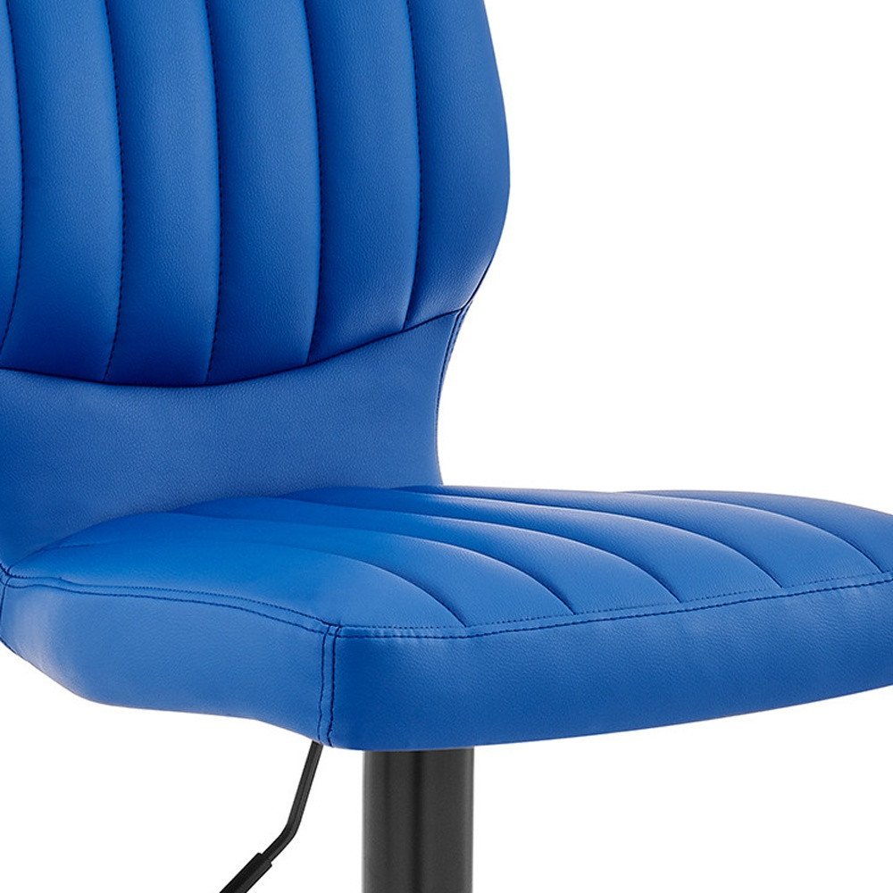 Blue And Black Fabric And Iron Adjustable Height Swivel Bar Chair