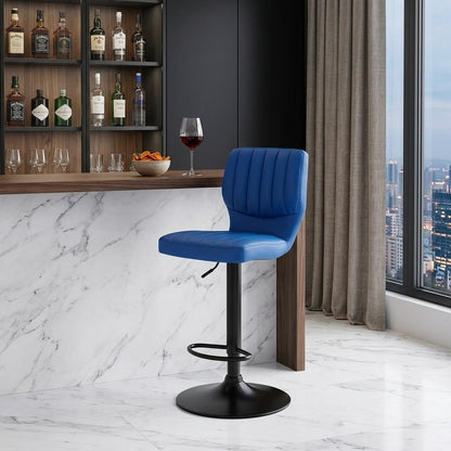 25" Blue And Black Iron Swivel Adjustable Height Bar Chair
