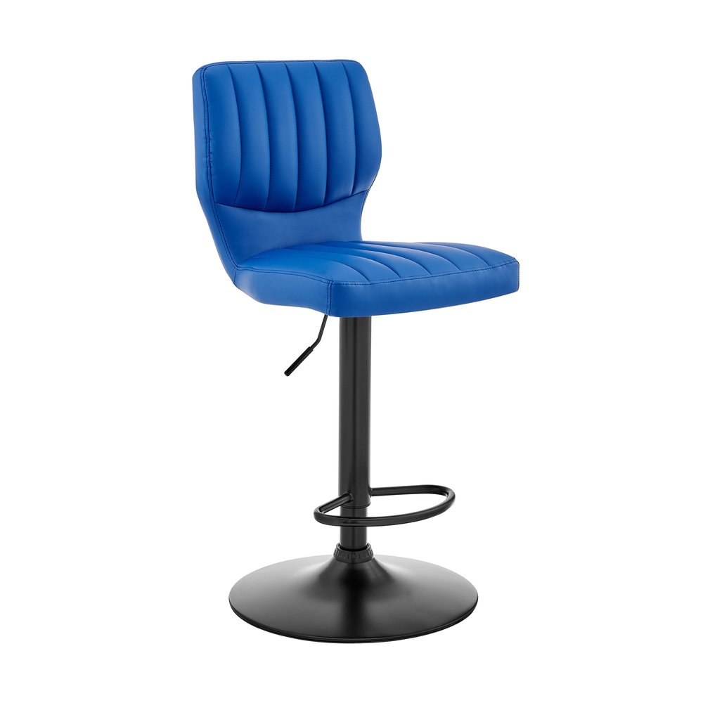 Blue And Black Fabric And Iron Adjustable Height Swivel Bar Chair