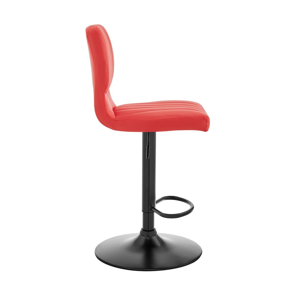 Red and Black Faux Leather And Iron Adjustable Height Swivel Bar Chair