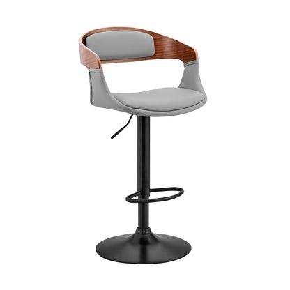 Gray And Black Fabric And Iron Low Back Adjustable Height Swivel Bar Chair