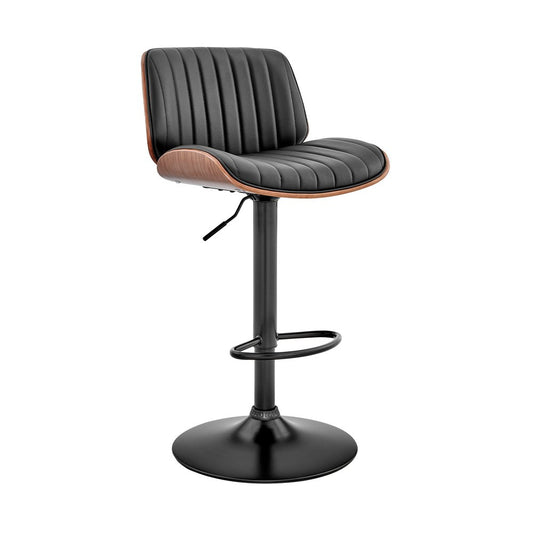 Dark Gray Brown And Black Iron and Faux Leather Adjustable Height Swivel Bar Chair