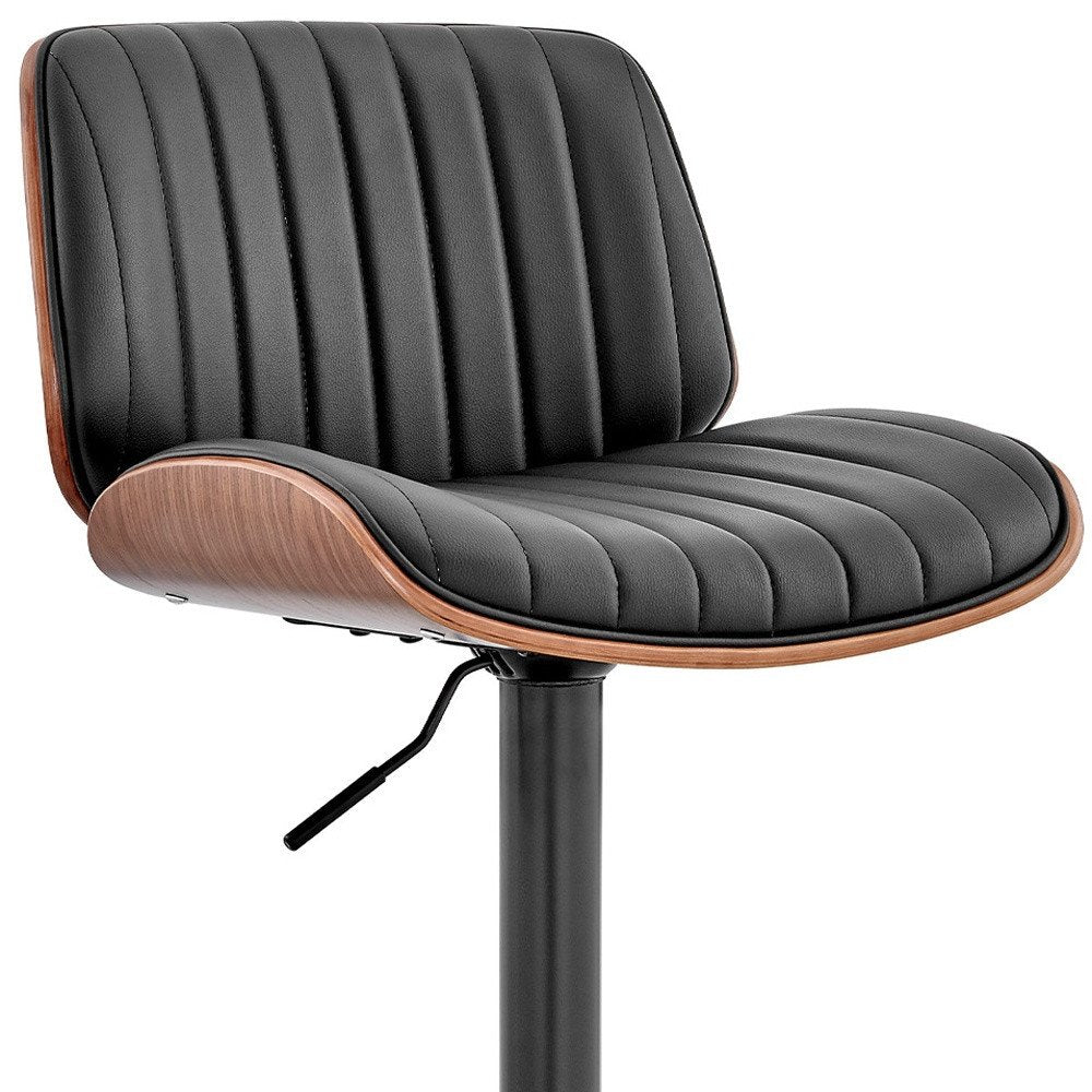 Dark Gray Brown And Black Iron and Faux Leather Adjustable Height Swivel Bar Chair