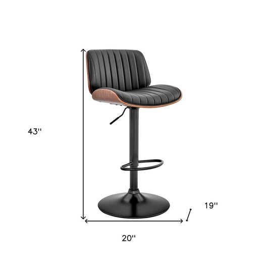 Dark Gray Brown And Black Iron and Faux Leather Adjustable Height Swivel Bar Chair