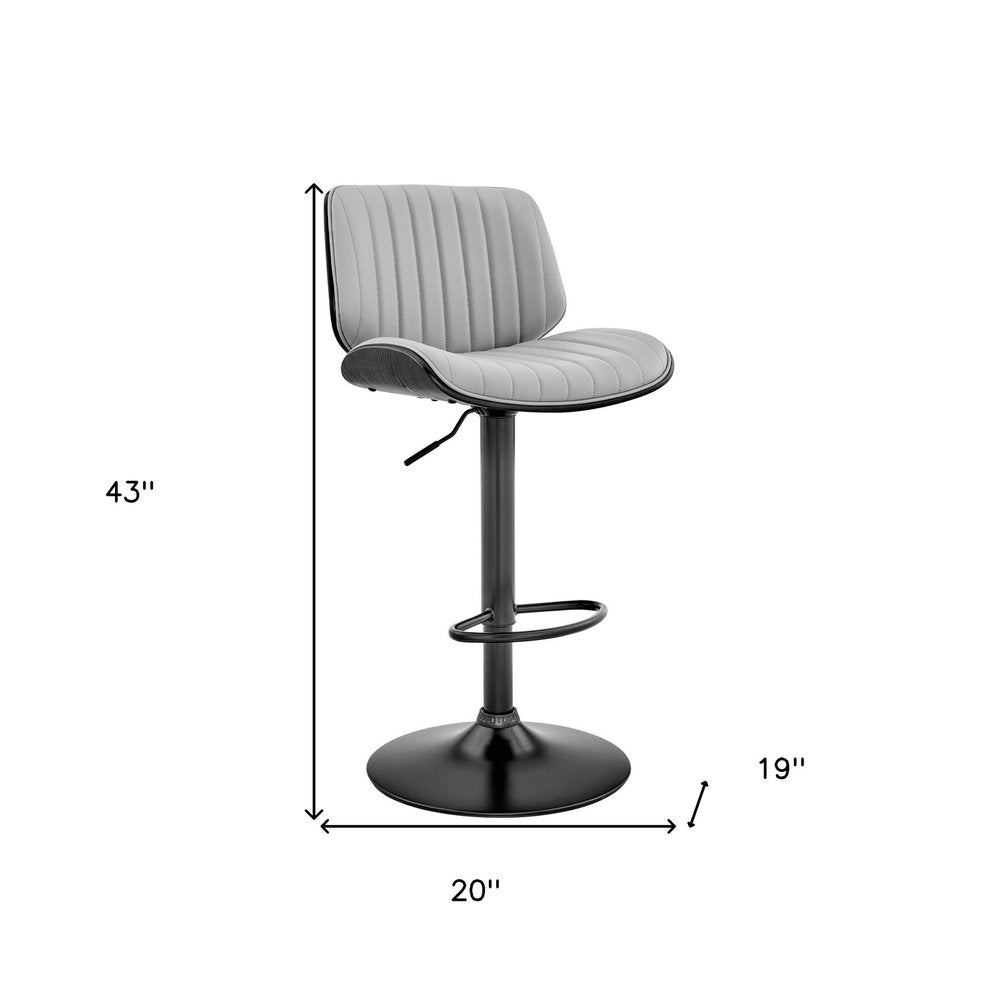 Gray And Black Fabric And Iron Adjustable Height Swivel Bar Chair