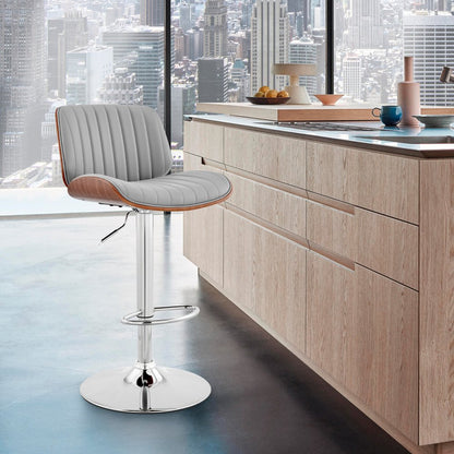 Gray And Silver Fabric And Iron Adjustable Height Swivel Bar Chair