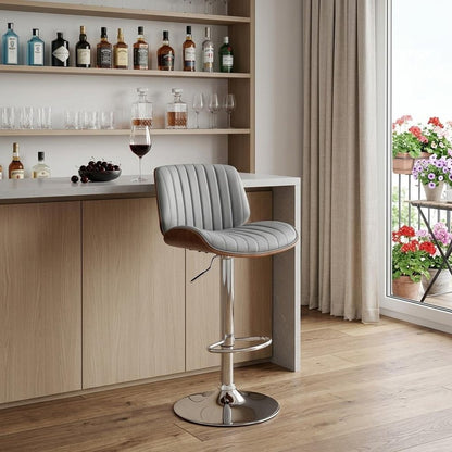 24" Gray And Silver Iron Swivel Adjustable Height Bar Chair