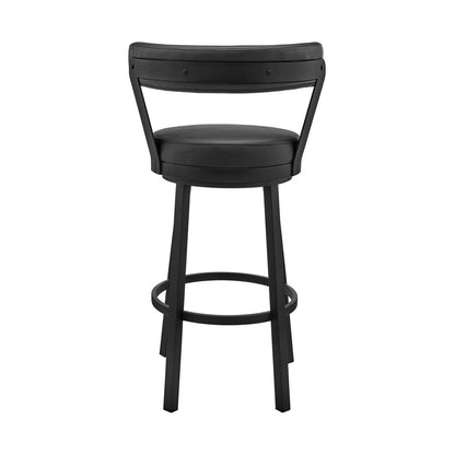 30" Black Faux Leather and Steel Low Back Bar Height Swivel Bar Chair