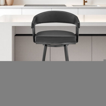 26" Black Faux Leather and Iron Low Back Counter Height Swivel Bar Chair