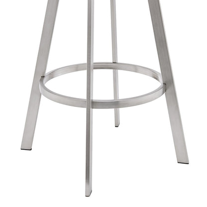29" White And Silver Fabric And Iron Low Back Bar Height Swivel Bar Chair