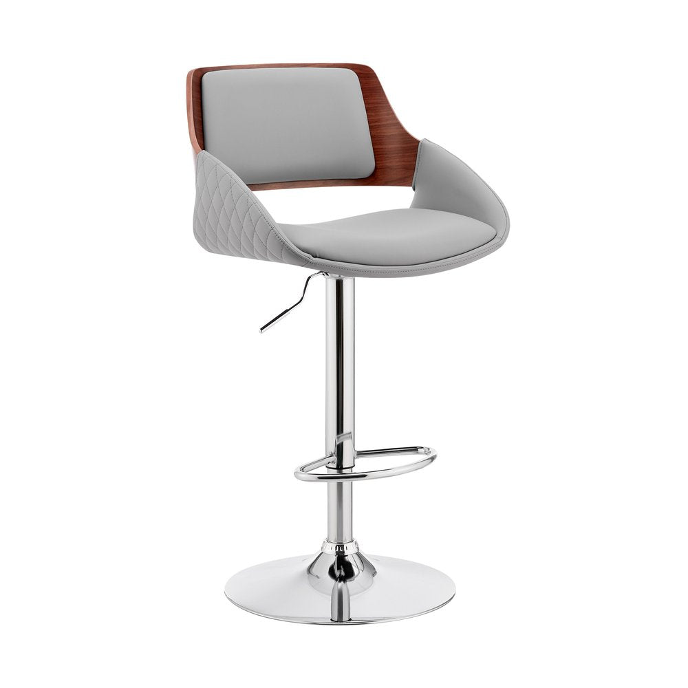 Gray And Silver Fabric And Iron Low Back Adjustable Height Swivel Bar Chair