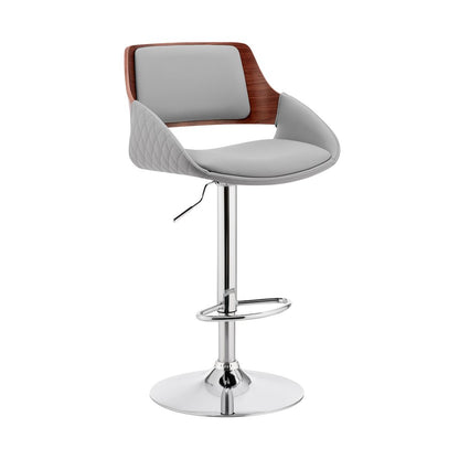 Gray And Silver Fabric And Iron Low Back Adjustable Height Swivel Bar Chair