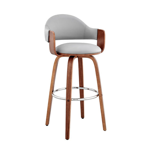 26" Gray And Brown Swivel Low Back Counter Height Bar Chair