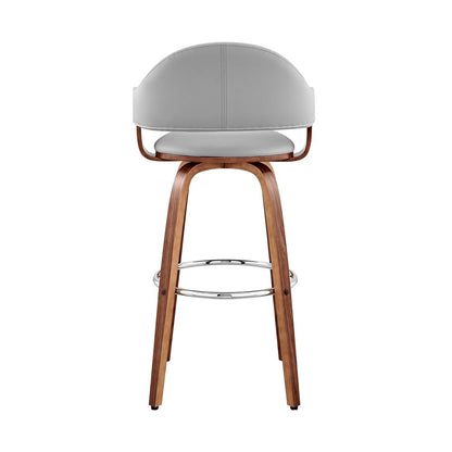 26" Gray And Brown Swivel Low Back Counter Height Bar Chair