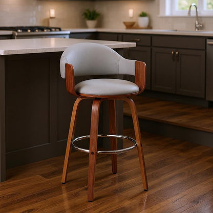 26" Gray And Brown Swivel Low Back Counter Height Bar Chair