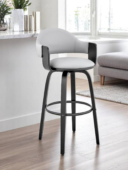 26" Gray And Black Iron Swivel Low Back Counter Height Bar Chair