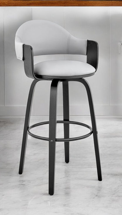 30" Gray and Black Fabric and Iron Low Back Bar Height Swivel Bar Chair